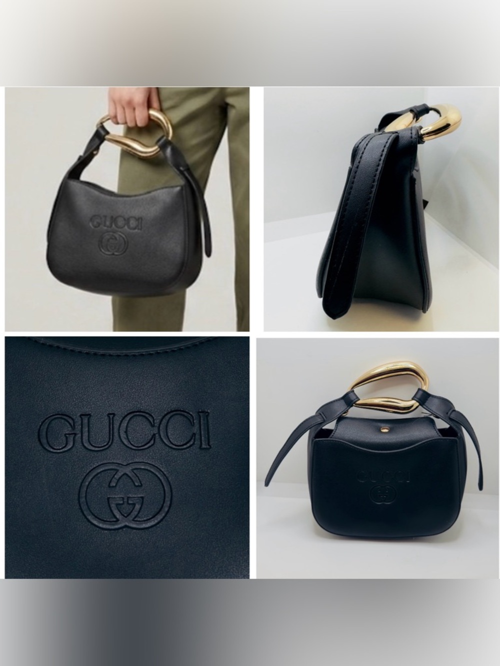 Fashionable Black Faux Leather  Mini Hobo with Gold Handle